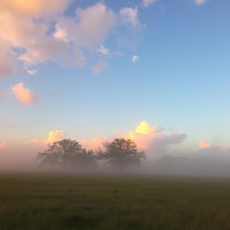 A serene and beautiful dusky morning scene featuring soft dusty hues of orange, pink, and lavender in the sky