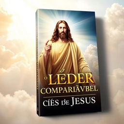 A captivating book cover for 'O Líder Incomparável: Lições de Jesus', featuring an artistic depiction of a serene, wise figure symbolizing Jesus, surrounded by light and inspirational imagery representing leadership, guidance, and transformation