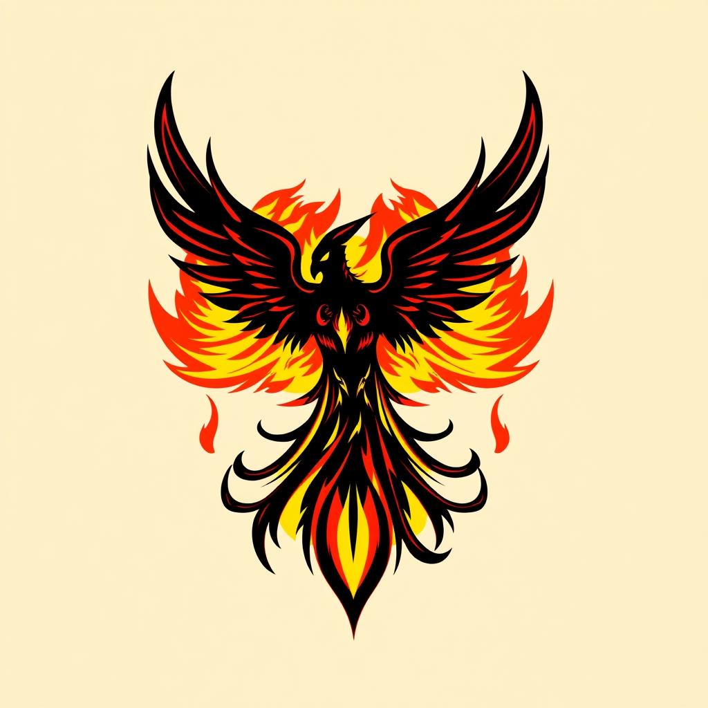 A bold and dramatic logo featuring the Dark Phoenix, incorporating fiery elements and a striking color palette of deep reds, yellows, and blacks