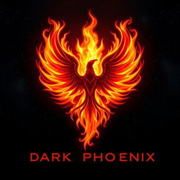 A powerful and imposing Dark Phoenix logo, radiating fiery energy and cosmic strength