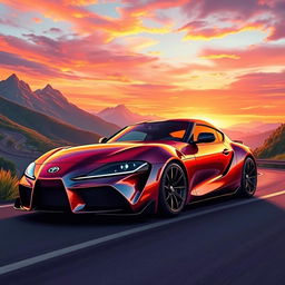 A stunning and vivid illustration of a Toyota Supra, showcasing its sleek exterior design and dynamic curves