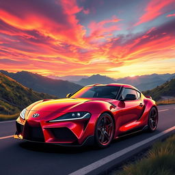 A stunning and vivid illustration of a Toyota Supra, showcasing its sleek exterior design and dynamic curves