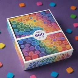 A beautiful, lively 10x6 game box design featuring various mitotic phases, represented by playful, animated cells in division surrounded by rainbow-colored patterns. A striking title centrally placed, all forming a dynamic and engaging visual.