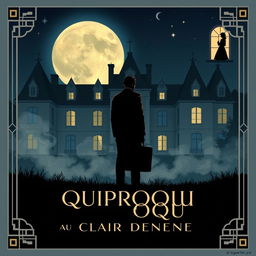 A vintage 1920s silent film poster for 'Quiproquo au Clair de Lune' (Misunderstanding in the Moonlight), styled in elegant Art Deco