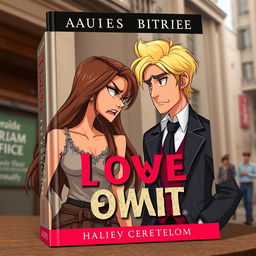 An animated book cover featuring a woman with long brown hair, dressed in tattered, poor clothing, looking angrily at a sophisticated blonde-haired man