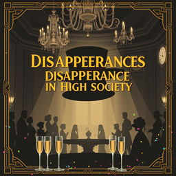 A vintage 1920s silent film poster for 'Disappearances in High Society', designed in a mysterious yet whimsical Art Deco style with a hint of comedy