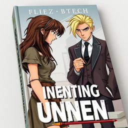 An animated book cover featuring a woman with long, dark brown hair, dressed in ragged, poor clothing, expressing anger as she looks intensely at a suave blonde-haired man