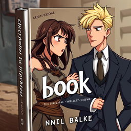 An animated book cover featuring a woman with long, dark brown hair, dressed in ragged, poor clothing, expressing anger as she looks intensely at a suave blonde-haired man