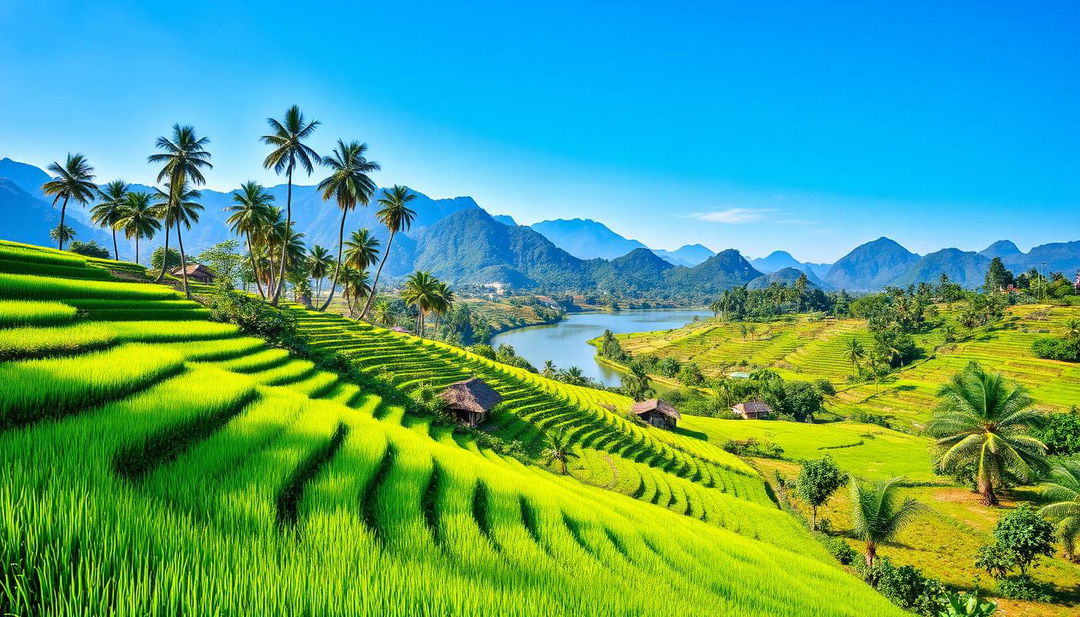 A serene and picturesque landscape of Vietnam, showcasing the beauty of its natural scenery