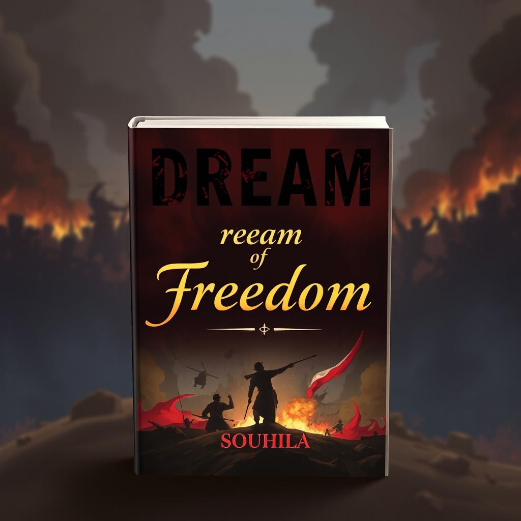 An animated book cover themed around war, featuring the title 'Dream of Freedom' prominently displayed in a bold, eye-catching font