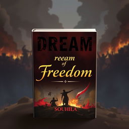 An animated book cover themed around war, featuring the title 'Dream of Freedom' prominently displayed in a bold, eye-catching font