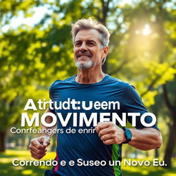 A dynamic and inspirational scene portraying a person running outdoors, embodying the theme 'Atitude em Movimento: Correndo em Busca de um Novo Eu'