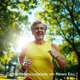 A dynamic and inspirational scene portraying a person running outdoors, embodying the theme 'Atitude em Movimento: Correndo em Busca de um Novo Eu'