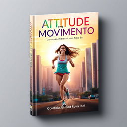 A captivating book cover design for 'Atitude em Movimento: Correndo em Busca de um Novo Eu'