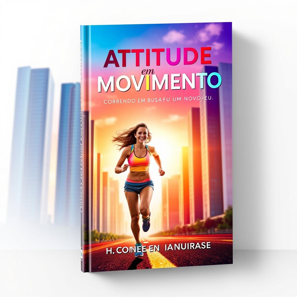 A captivating book cover design for 'Atitude em Movimento: Correndo em Busca de um Novo Eu'