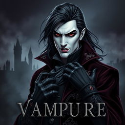 A striking vampire character design suitable for a gothic novel cover