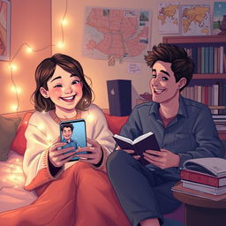 A touching depiction of a long distance relationship between a boy and a girl, each in their own cozy and personal environments