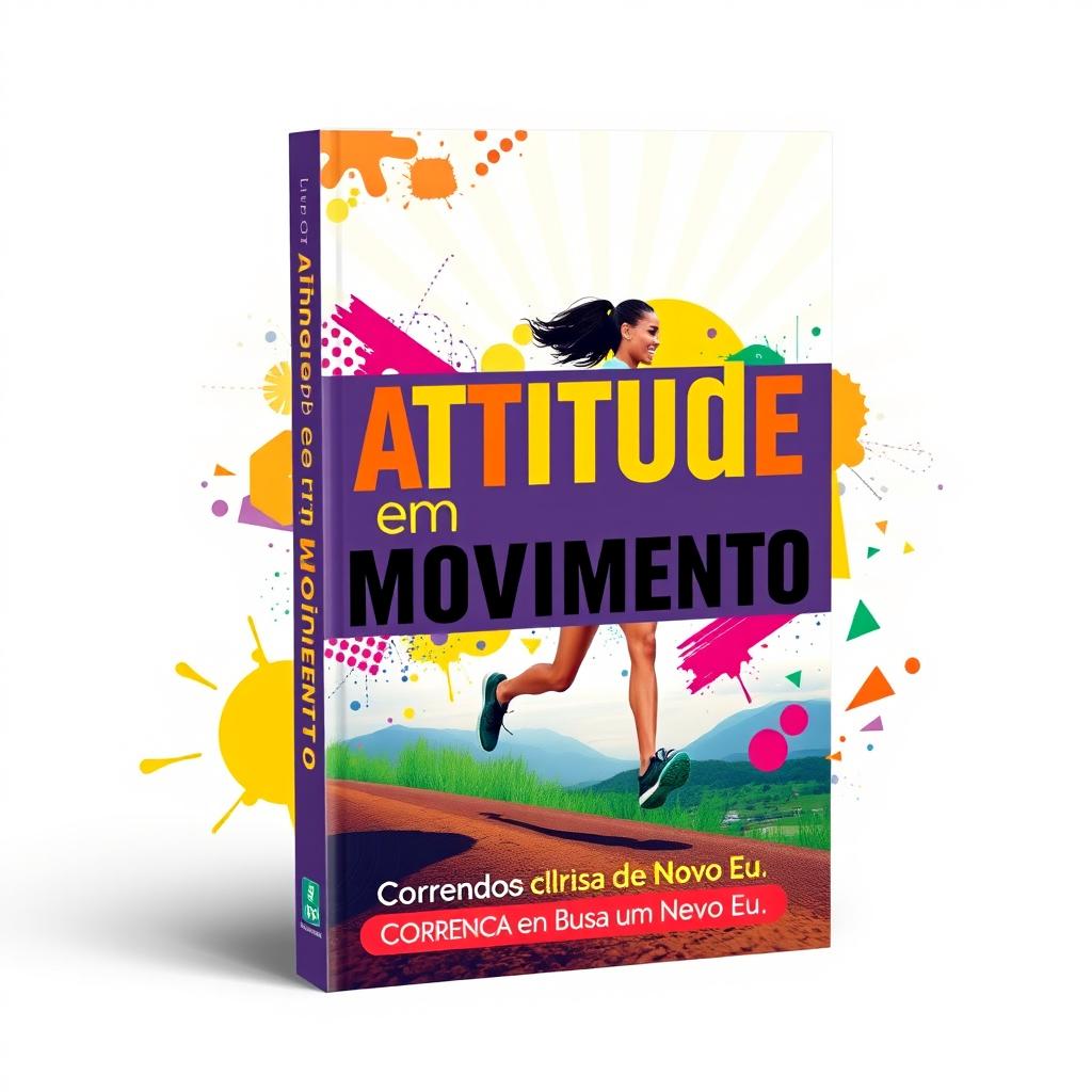 A vibrant and inspiring book cover for 'Atitude em Movimento: Correndo em Busca de um Novo Eu'