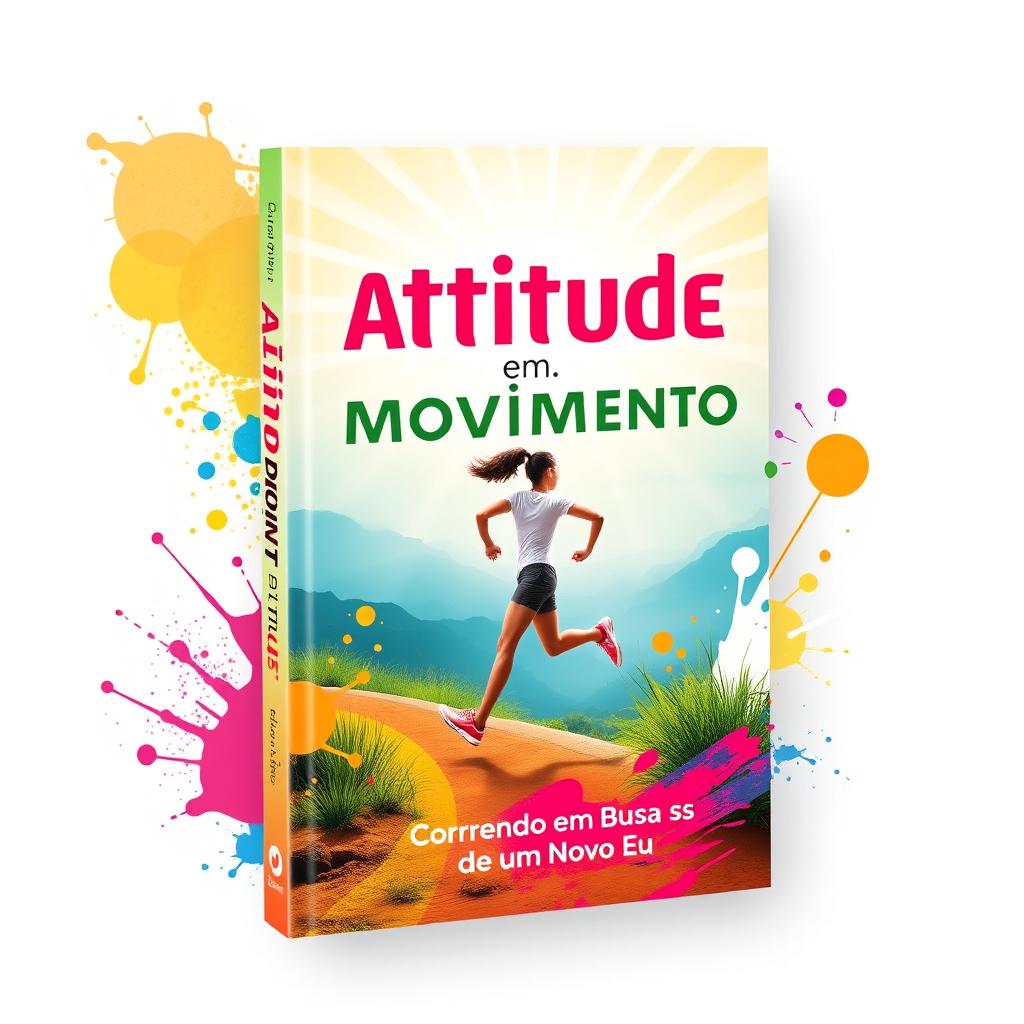 A vibrant and inspiring book cover for 'Atitude em Movimento: Correndo em Busca de um Novo Eu'