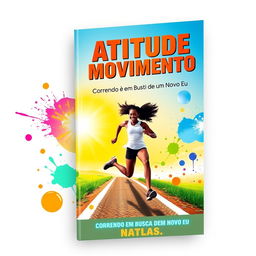 A vibrant and inspiring book cover for 'Atitude em Movimento: Correndo em Busca de um Novo Eu'