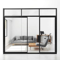 A modern interior featuring a fixed glass partition that is 1200mm wide and 900mm high, effectively separating two distinct rooms