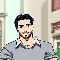 Generate a profile picture of a male named Arslan, presenting him as a sophisticated individual in his early 30s with a beaming smile and confident expression.