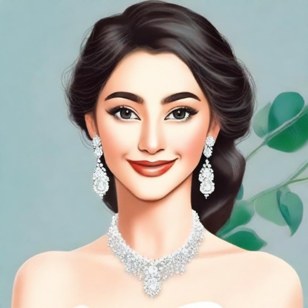 Create a profile picture for a female named Samoora, depicting her as an elegant and graceful woman in her late 20s, with soft, cheerful features and sparkling eyes.