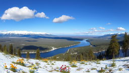 A breathtaking panoramic view of the Siberian landscape featuring vast stretches of untouched wilderness