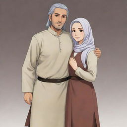 A happy couple named Arslan and Samoora, standing together in comfortable clothing, emanating a warm love for each other.