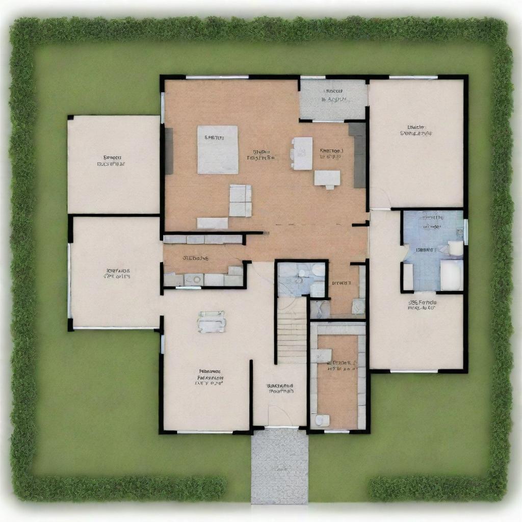 Generate a detailed house plan with 9 posts, measuring 10 meters in length and 6 meters in width.
