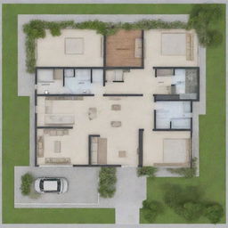 Generate a detailed house plan with 9 posts, measuring 10 meters in length and 6 meters in width.