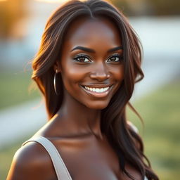 A stunning dark skin beauty with radiant, smooth skin and captivating features, showcasing her confidence and elegance