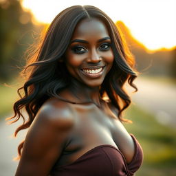 A stunning dark skin beauty with radiant, smooth skin and captivating features, showcasing her confidence and elegance