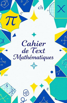 A beautifully designed mathematics notebook cover with intricate geometric patterns, featuring vibrant colors like blue, green, and yellow