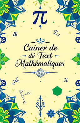 A beautifully designed mathematics notebook cover with intricate geometric patterns, featuring vibrant colors like blue, green, and yellow