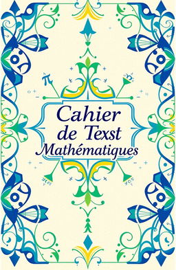 A beautifully designed mathematics notebook cover with intricate geometric patterns, featuring vibrant colors like blue, green, and yellow