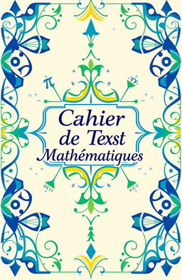 A beautifully designed mathematics notebook cover with intricate geometric patterns, featuring vibrant colors like blue, green, and yellow