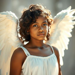 A 16-year-old plus-size teenage angel, standing at 1