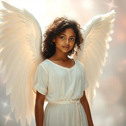 A 16-year-old plus-size teenage angel, standing at 1