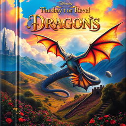 An imaginative and captivating book cover for a fantasy novel, featuring a majestic dragon soaring over a mystical landscape with colorful skies