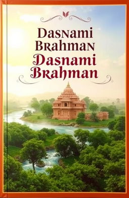 A captivating book cover for 'Dasnami Brahman', featuring a serene landscape with a majestic river flowing through lush greenery