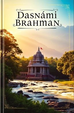 A captivating book cover for 'Dasnami Brahman', featuring a serene landscape with a majestic river flowing through lush greenery