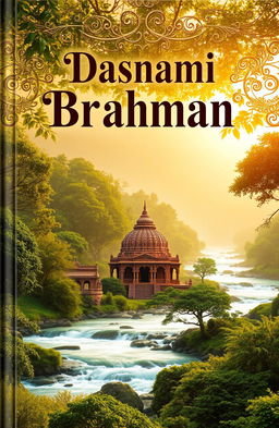 A captivating book cover for 'Dasnami Brahman', featuring a serene landscape with a majestic river flowing through lush greenery