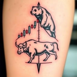 A tattoo design featuring a bullish market pivot point illustrated with candlestick charts