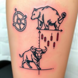 A tattoo design featuring a bullish market pivot point illustrated with candlestick charts