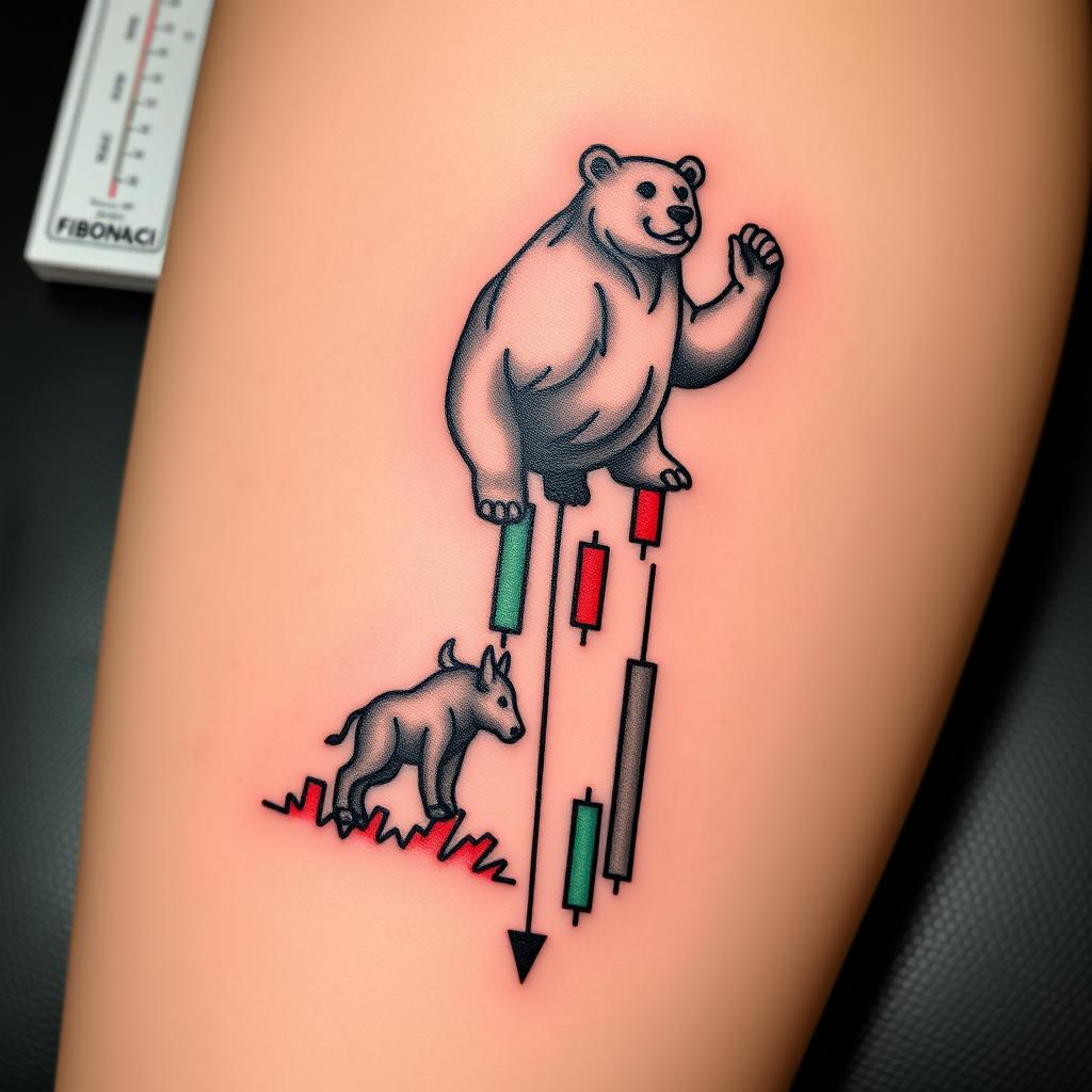 A tattoo design featuring a bullish market pivot point illustrated with candlestick patterns