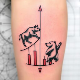 A tattoo design featuring a bullish market pivot point illustrated with candlestick patterns