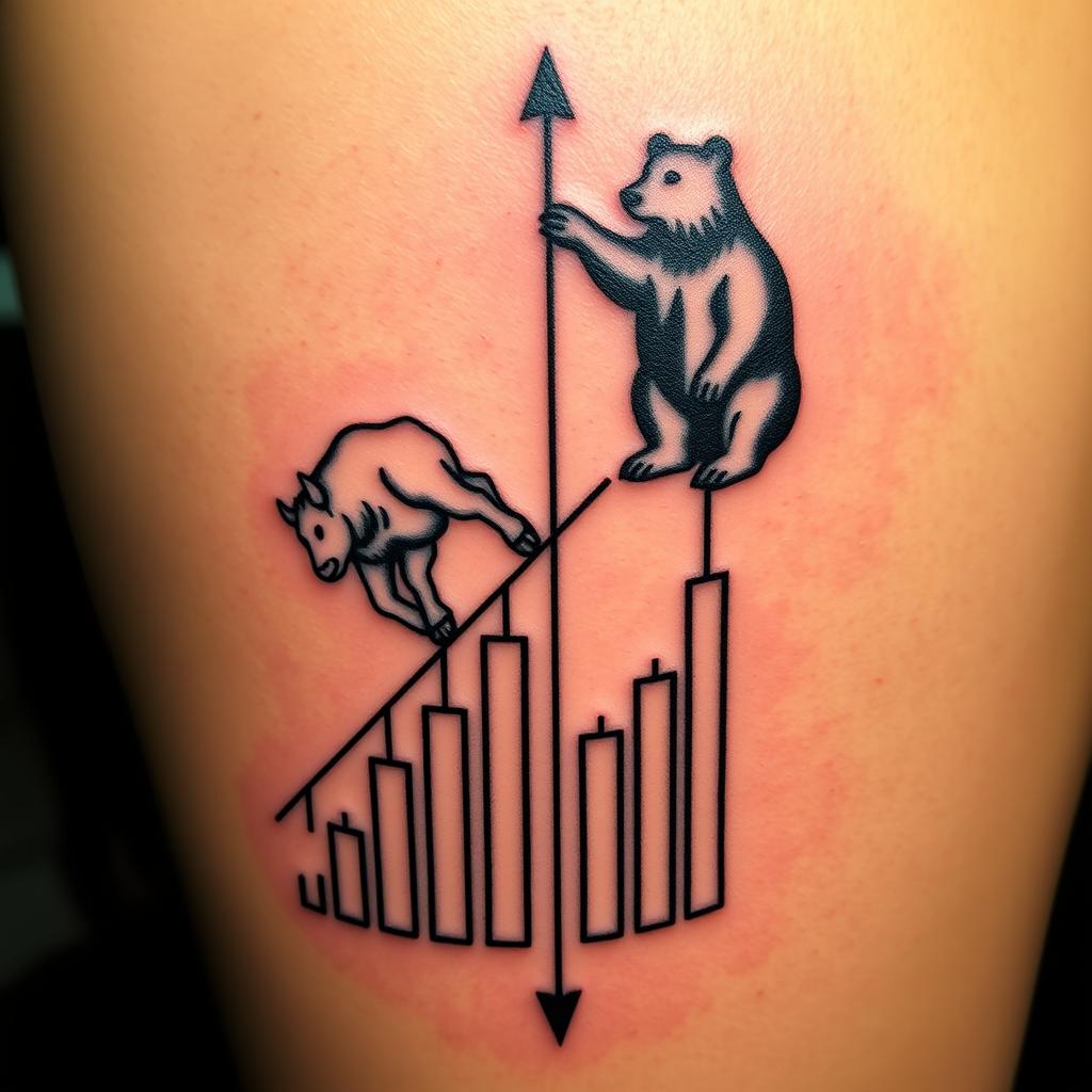 A tattoo design featuring a bullish market pivot point illustrated with candlestick patterns