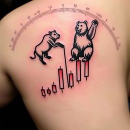 A tattoo design featuring a bullish market pivot point represented by candlestick patterns