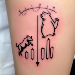 A tattoo design featuring a bullish market pivot point represented by candlestick patterns